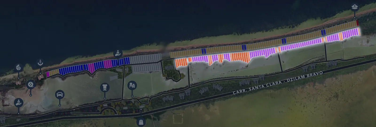 Masterplan de Custó con las zonas de vista a la bahía iluminadas: Bahía Plus y Bahía