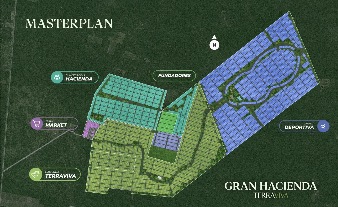 Plan maestro de Gran Hacienda Terraviva con sus zonas