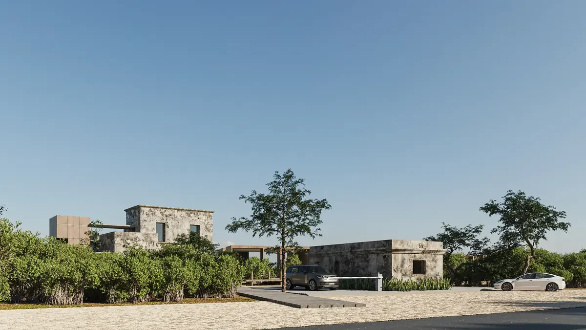 Acceso de piedra y vegetación nativa a Custó, en Santa Clara, Yucatán