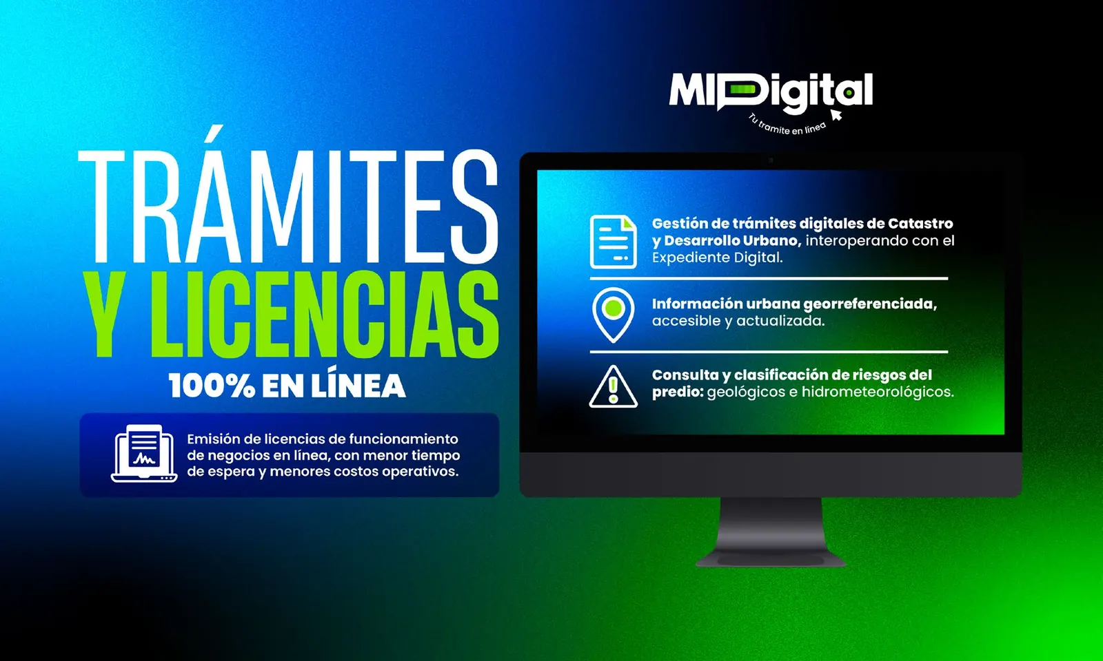 Lámina de MIDigital: trámites y licencias 100 % en línea, información urbana georreferenciada y consulta de riesgos del predio