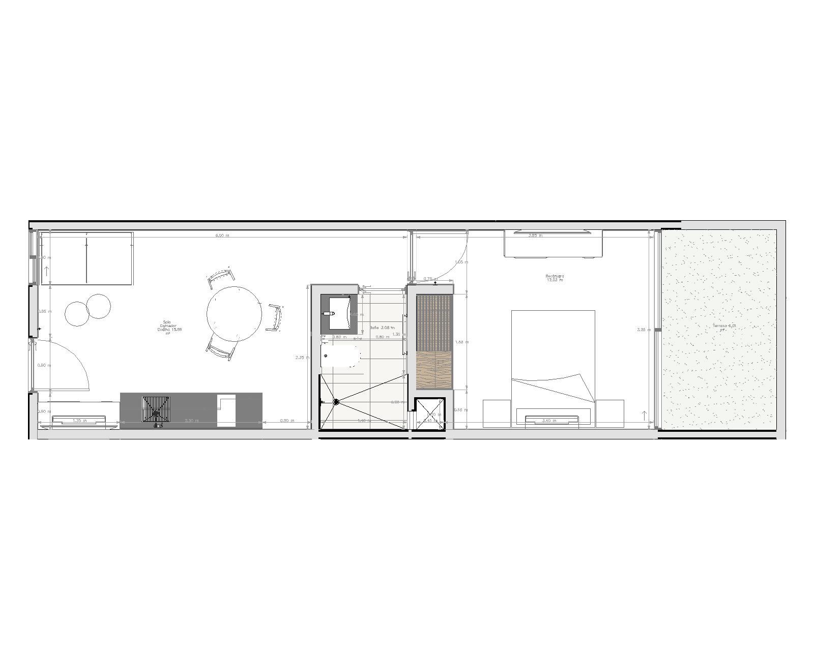 Plano del modelo Auma - departamento de 1 recámara y 35 m² en Distrito Conkal