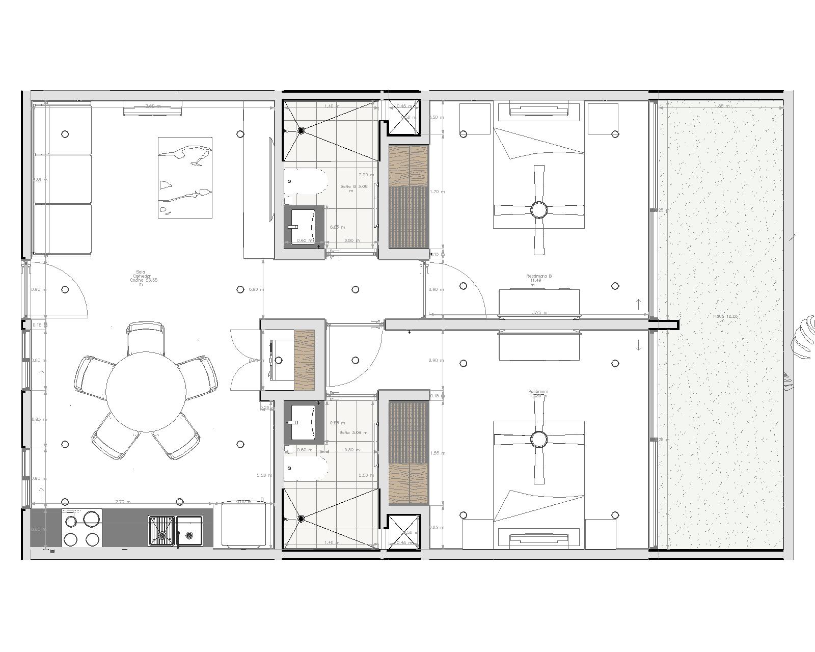 Plano del modelo Lenéa - departamento de 2 recámaras y 61.9 m² en Distrito Conkal