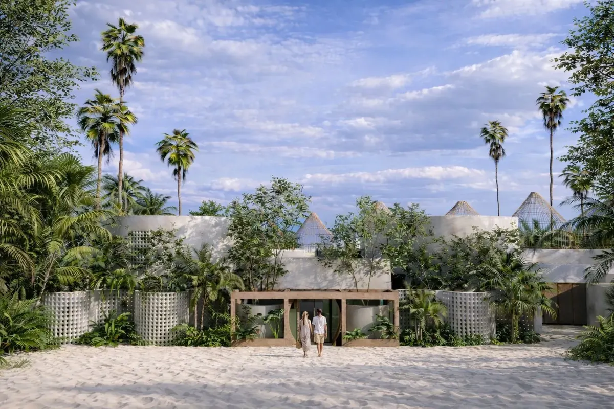 Render de la fachada de Playaviva Santa Clara, club de playa de Santa Clara Ecovillage
